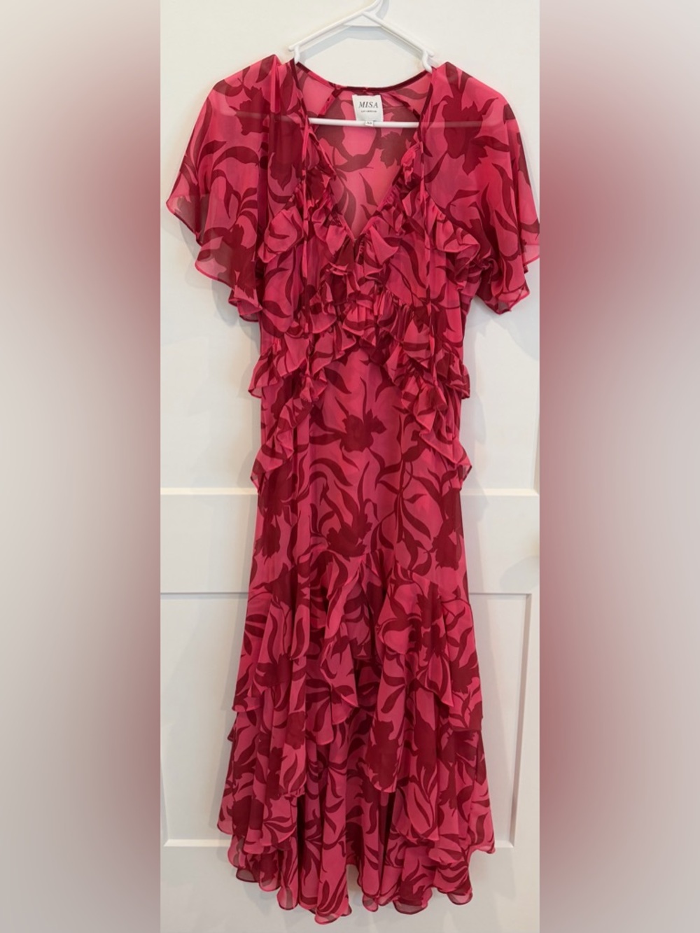 Misa Los Angeles Fuchsia Floral Ruffle Maxi Dress